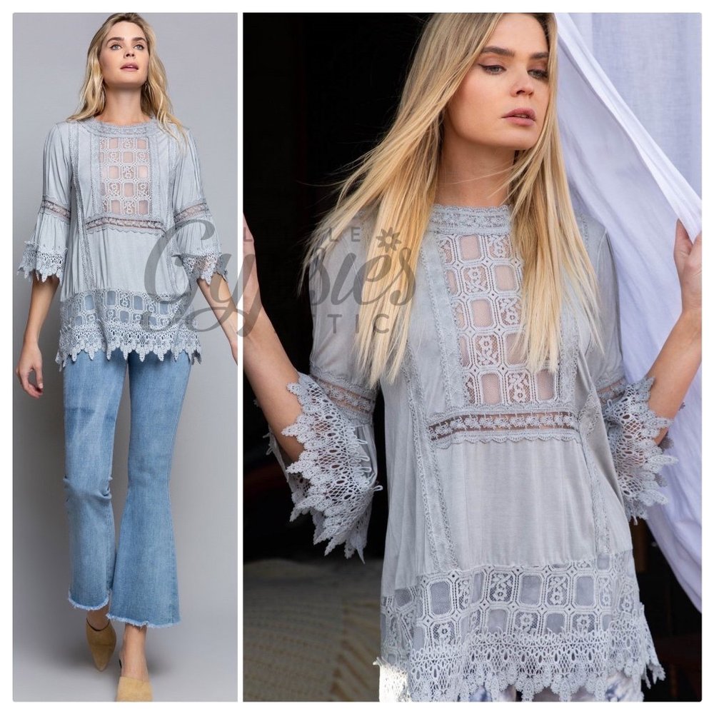 POL Windowpane Lace Tunic Top - Picture 11 of 14